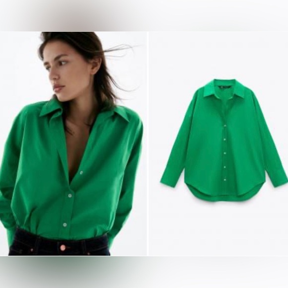 Zara Tops - Zara Vibrant Green Button Down Shirt M